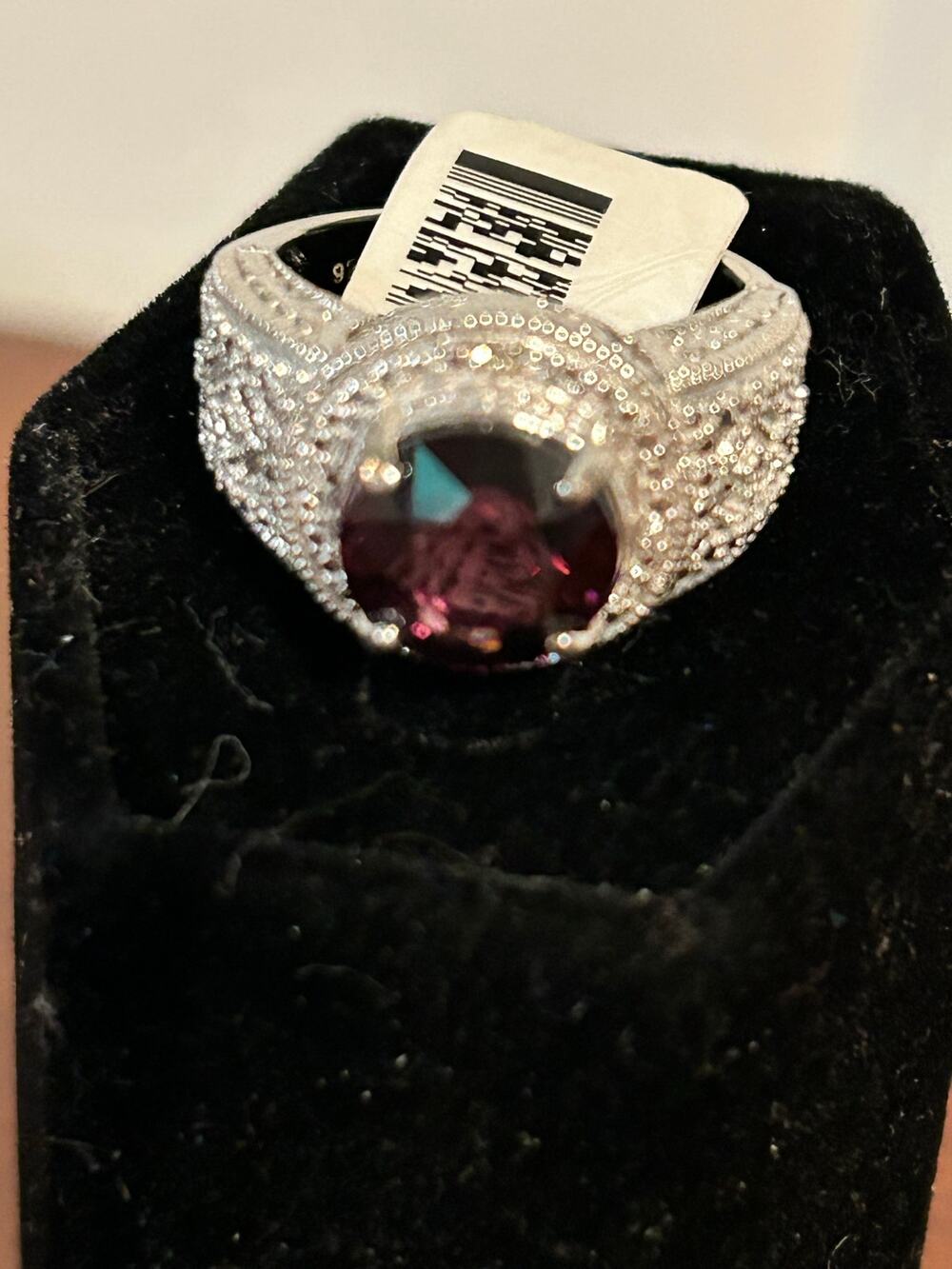 925 Sterling Silver Purple Spinel Pavé Diamond Circular Halo Ring Size 6.75 NWT